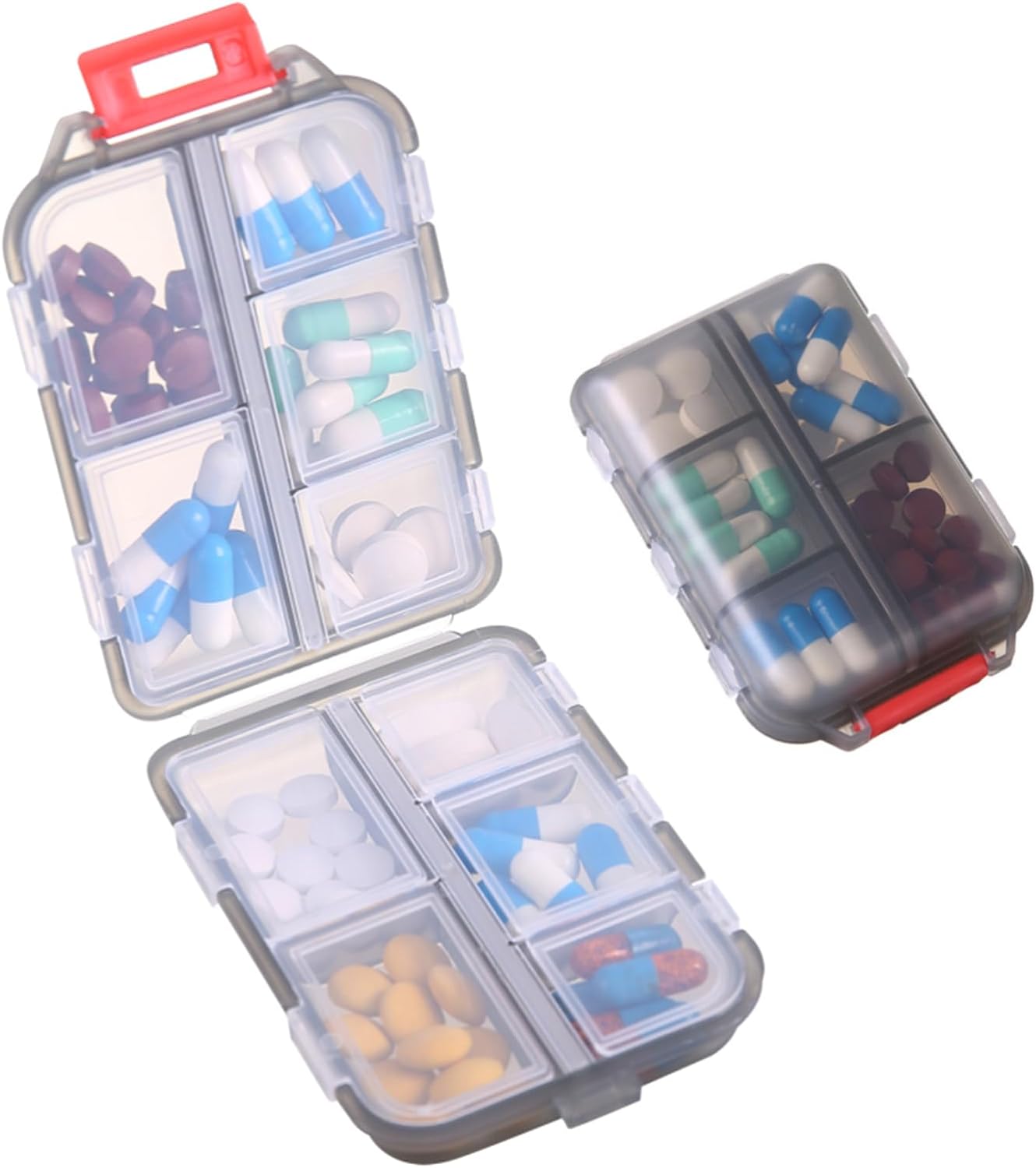 1Pack Seyahat Hap Organizatörü - 10 Bölmeli Hap Kutusu, Kompakt ve Taşınabilir Hap Kutusu, Hareket Halindeyken Depolama için Mükemmel, Çanta için Hap Tutucu Gri
