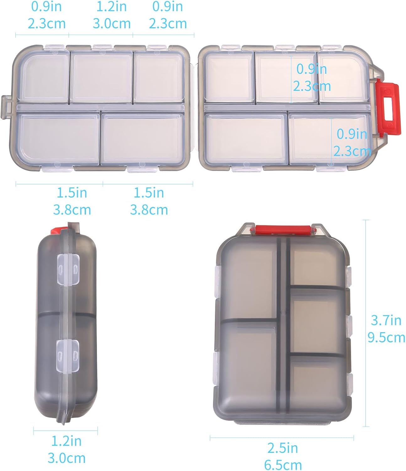 1Pack Seyahat Hap Organizatörü - 10 Bölmeli Hap Kutusu, Kompakt ve Taşınabilir Hap Kutusu, Hareket Halindeyken Depolama için Mükemmel, Çanta için Hap Tutucu Gri