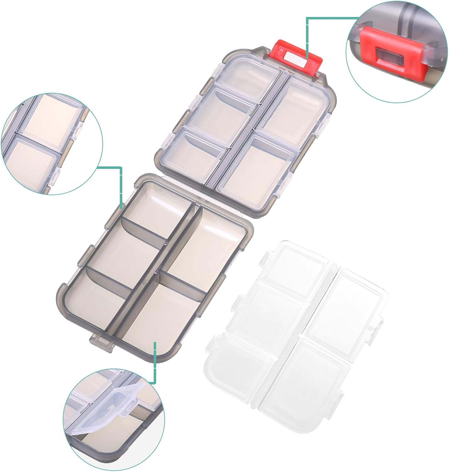 1Pack Seyahat Hap Organizatörü - 10 Bölmeli Hap Kutusu, Kompakt ve Taşınabilir Hap Kutusu, Hareket Halindeyken Depolama için Mükemmel, Çanta için Hap Tutucu Gri