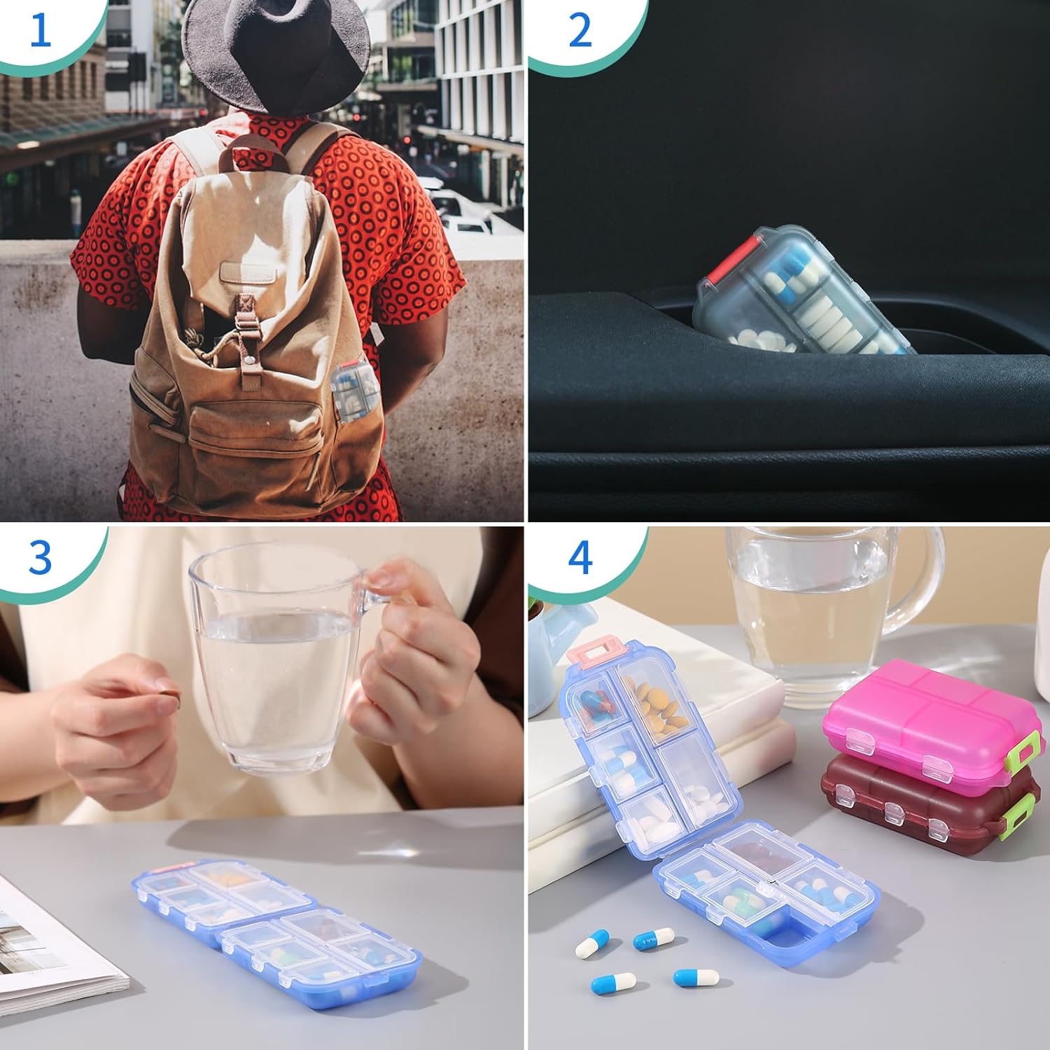 1Pack Seyahat Hap Organizatörü - 10 Bölmeli Hap Kutusu, Kompakt ve Taşınabilir Hap Kutusu, Hareket Halindeyken Depolama için Mükemmel, Çanta için Hap Tutucu Gri
