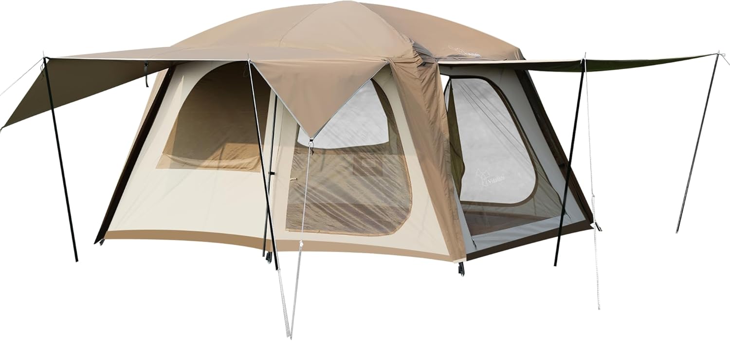 Vidalido 4-6 Person Camping Tent with 3 Door 2 Room Large Family Cabin Tents, Double Layer Waterproof Portable Glamping Tent, Big Tents for Outdoor Camping Hiking and Backpacking · v8