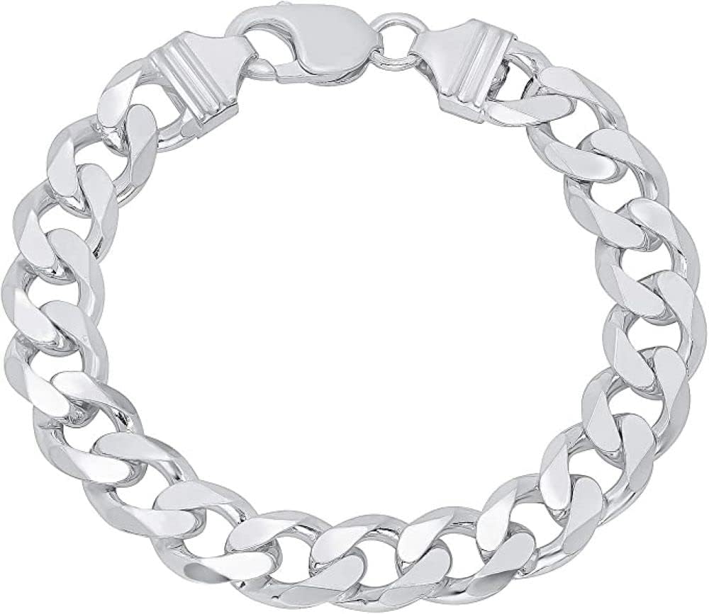 Verona Jewelers 925 Sterling Silver bracelet Italian Curb Cuban Link Chain Bracelet for Men 7.5MM, 8MM, 9.2MM, 11MM, 15MM,- 925 Sterling Silver Bracelet For Men, mens bracelet Silver Cuban Link Chain · v5