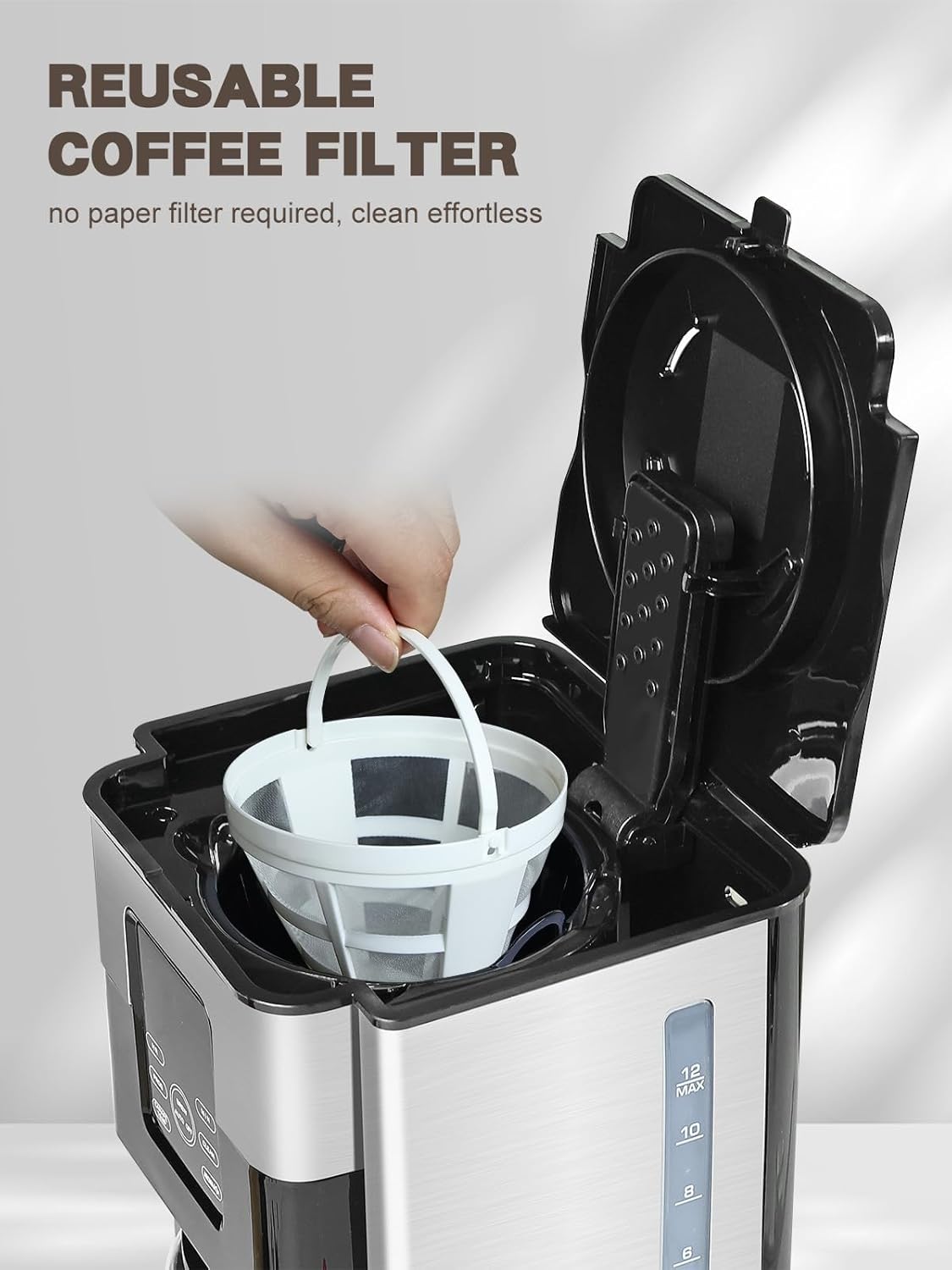 Homtone Coffee Maker 12 Cup Programmable, Anti-Drip Digital Coffee Machine, Brew Strength Control Coffee Maker for Hot Coffee, Stainless Steel, LCD Touch Screen, Permanent Filter, 1000W · v2