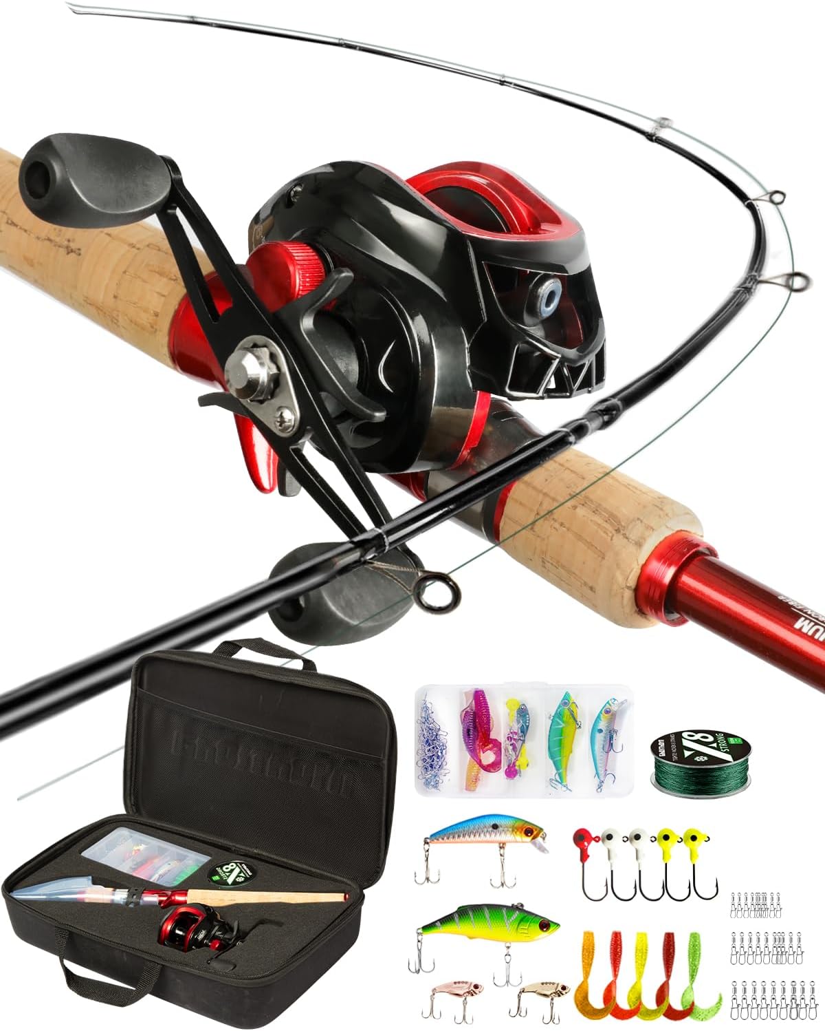 Ghosthorn Graphite Fishing Rod and Reel Combo, Bait Casting Telescoping Fishing Pole Collapsible Portable Travel Kit with Carrier Bag for Freshwater Fishing Gift for Men Women · v4