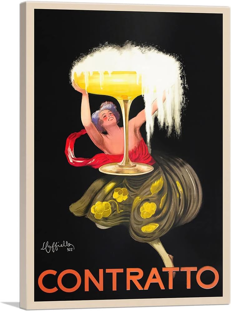 ARTCANVAS Contratto Italian Sparkling Wine - Champagne Canvas Art Print Stretched Framed Painting Picture Poster Giclee Wall Decor by Leonetto Cappiello - 40 x 26" (1.50" Deep) · v3