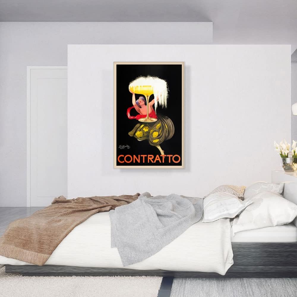 ARTCANVAS Contratto Italian Sparkling Wine - Champagne Canvas Art Print Stretched Framed Painting Picture Poster Giclee Wall Decor by Leonetto Cappiello - 40 x 26" (1.50" Deep) · v3