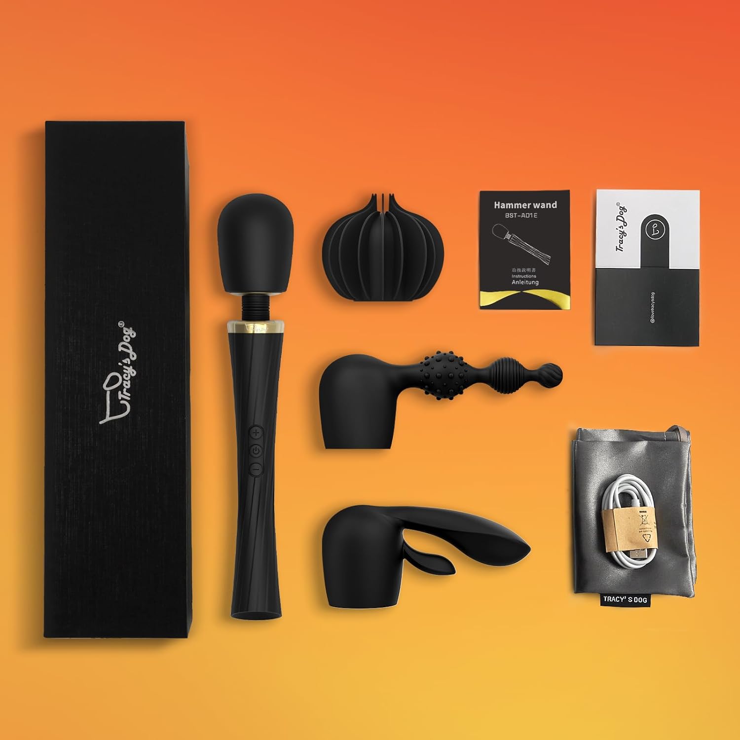 Tracys Dog Wand Vibrator Kits for Couple, Vibrating Wand Adult Toys with 3 Attachments for Clitoral G Spot Anal Stimulation, Cordless Powerful Sex Toy for Women Partner Play with 5 Modes  3 Speeds · v2