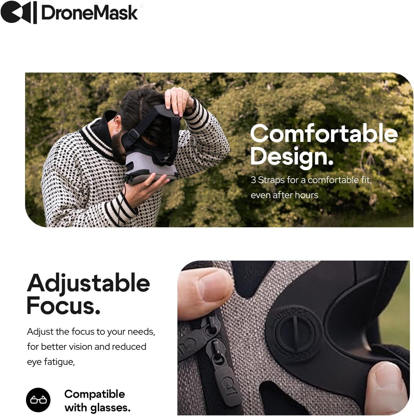 2 | Occhiali FPV per tutti i droni con fotocamera | Obiettivo Unibody | Occhiali FPV HD | Occhiali per drone Skyview FPV versatili e compatibili | Vista nitida e immersiva | Drone con fotocamera completamente GPS