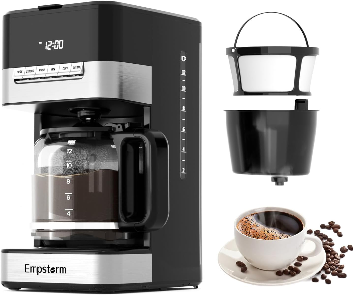 Programmable Drip Coffee Maker 4-12 Cup, 1000W Fast Brew Coffee Machine with Glass Carafe, 4-Hour Auto Shut Off  Keep Warm, Anti-Drip System, Strong Brew, Coffee Pot For Home Use · v2