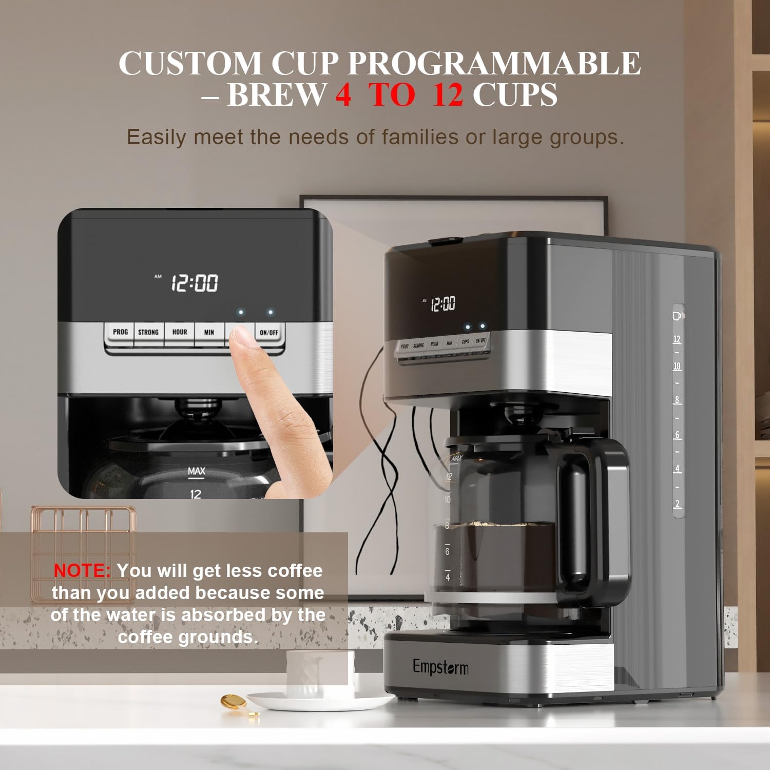 Programmable Drip Coffee Maker 4-12 Cup, 1000W Fast Brew Coffee Machine with Glass Carafe, 4-Hour Auto Shut Off  Keep Warm, Anti-Drip System, Strong Brew, Coffee Pot For Home Use · v2