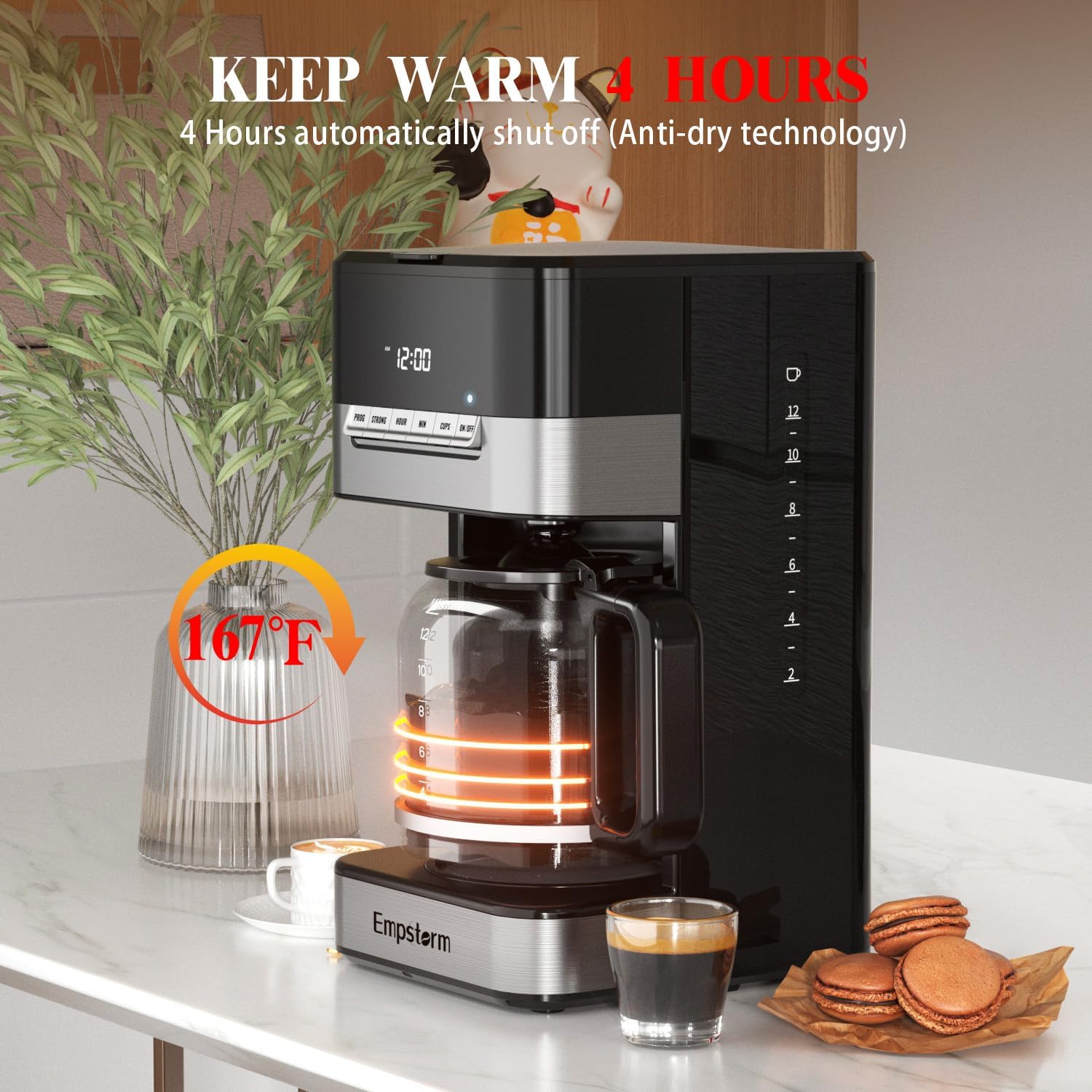 Programmable Drip Coffee Maker 4-12 Cup, 1000W Fast Brew Coffee Machine with Glass Carafe, 4-Hour Auto Shut Off  Keep Warm, Anti-Drip System, Strong Brew, Coffee Pot For Home Use · v2