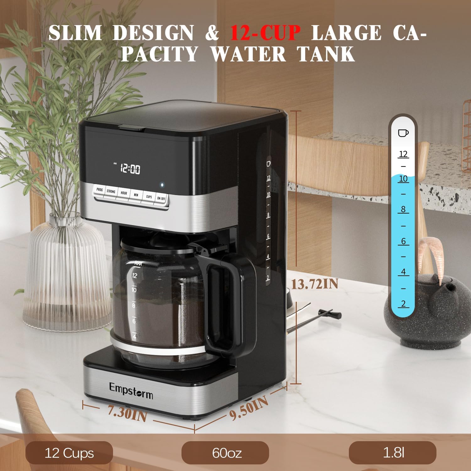 Programmable Drip Coffee Maker 4-12 Cup, 1000W Fast Brew Coffee Machine with Glass Carafe, 4-Hour Auto Shut Off  Keep Warm, Anti-Drip System, Strong Brew, Coffee Pot For Home Use · v2