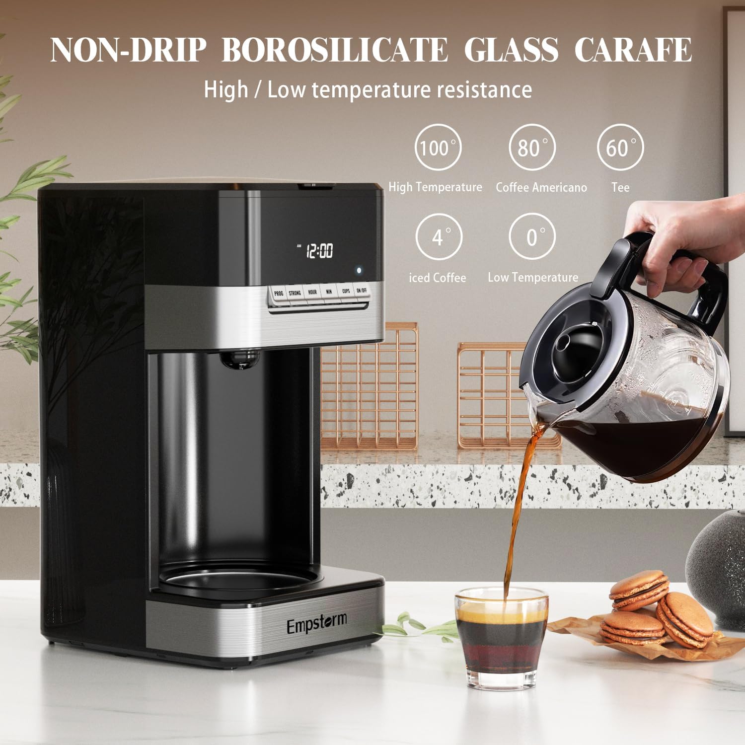 Programmable Drip Coffee Maker 4-12 Cup, 1000W Fast Brew Coffee Machine with Glass Carafe, 4-Hour Auto Shut Off  Keep Warm, Anti-Drip System, Strong Brew, Coffee Pot For Home Use · v2