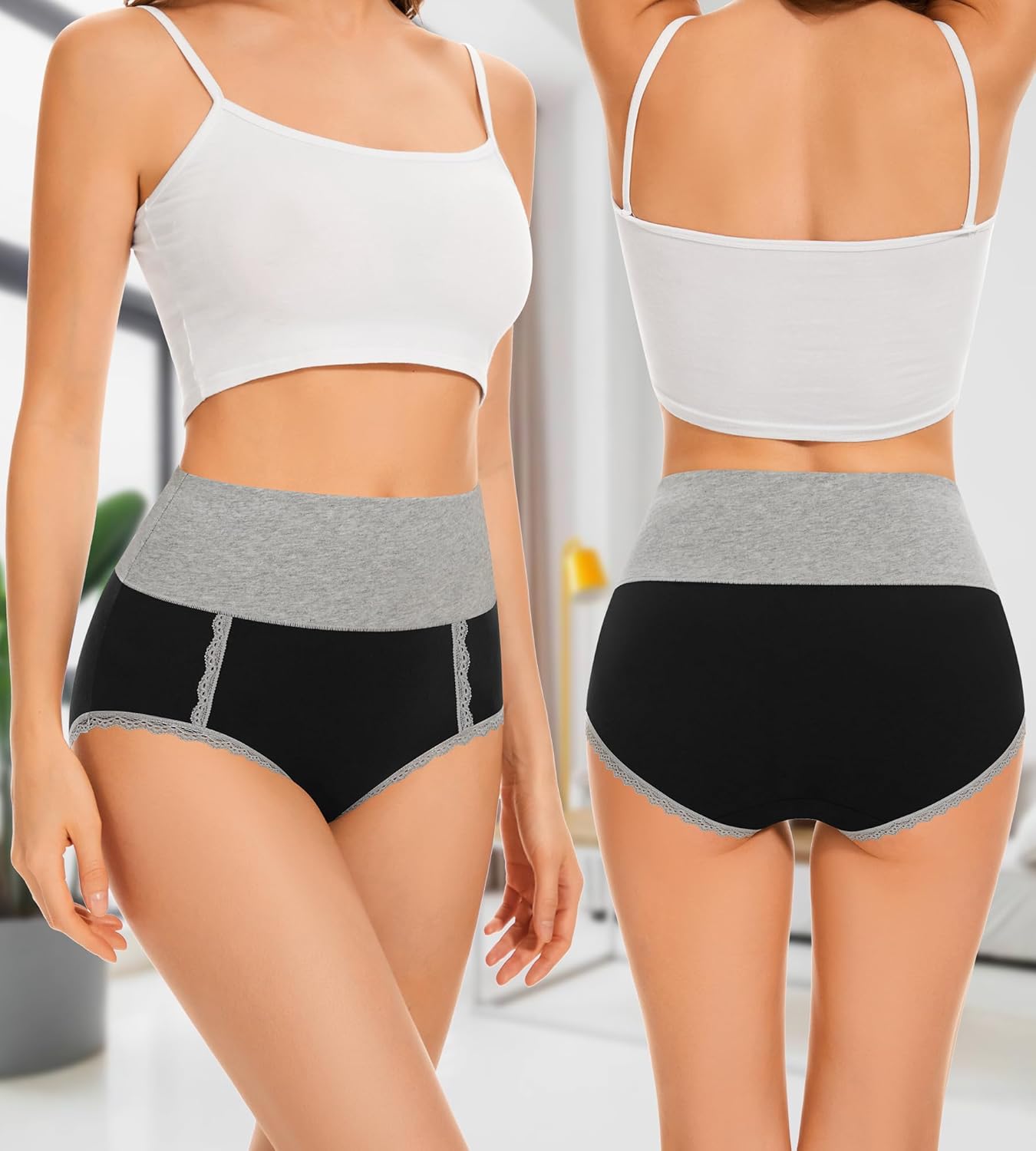 Ropa interior para mujer, calzoncillos suaves de algodón, cintura alta, bragas cómodas y de cobertura total, paquete múltiple