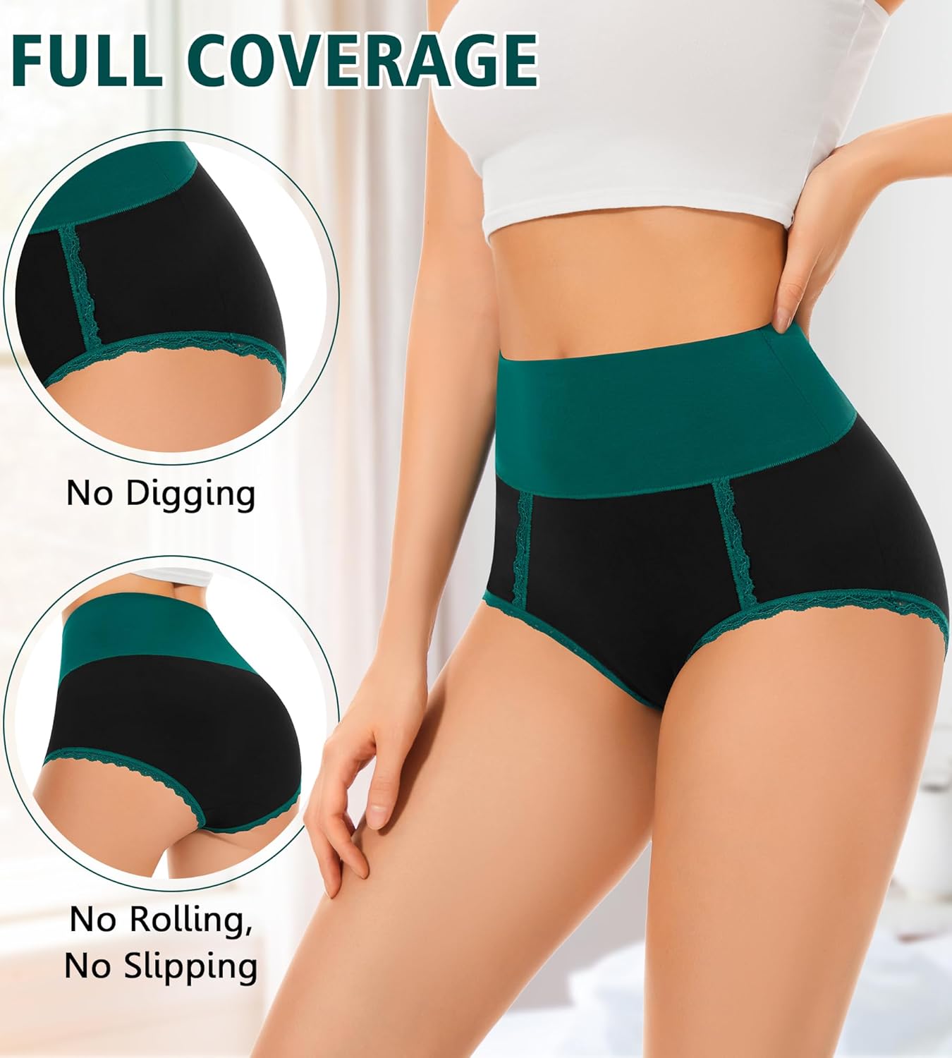 Ropa interior para mujer, calzoncillos suaves de algodón, cintura alta, bragas cómodas y de cobertura total, paquete múltiple