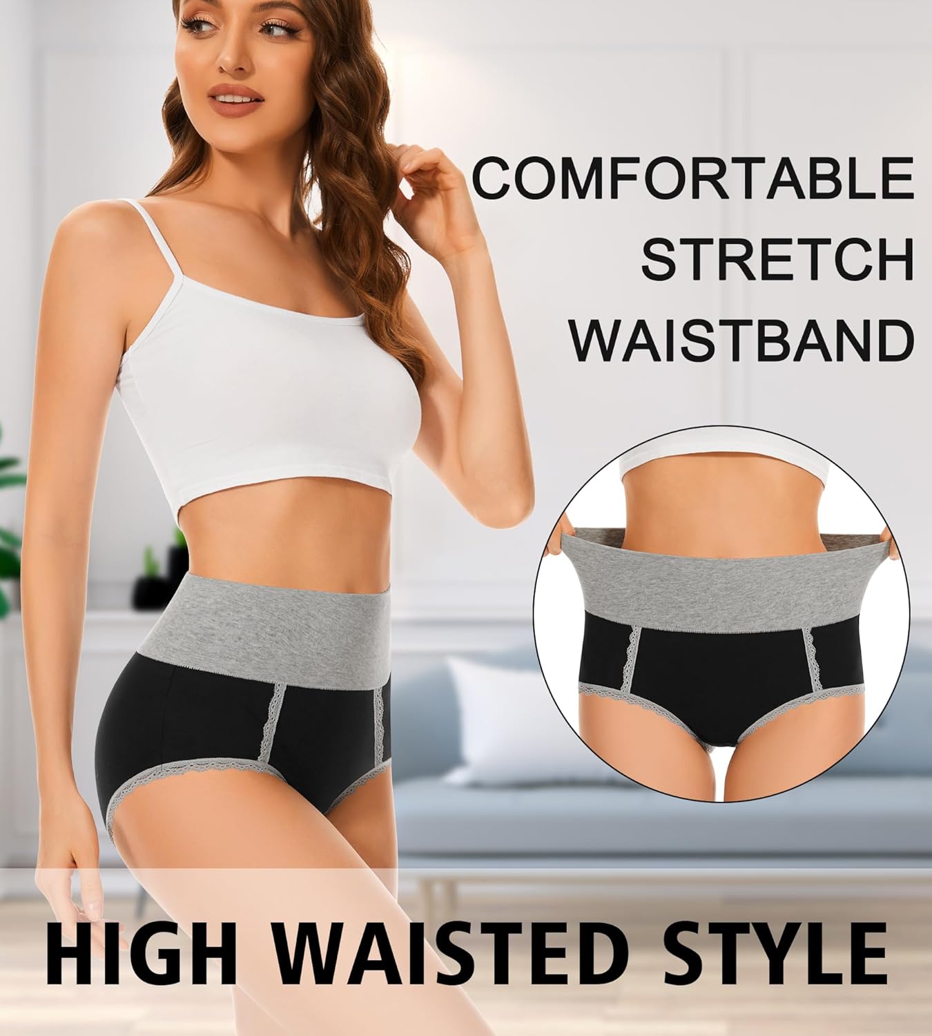 Ropa interior para mujer, calzoncillos suaves de algodón, cintura alta, bragas cómodas y de cobertura total, paquete múltiple