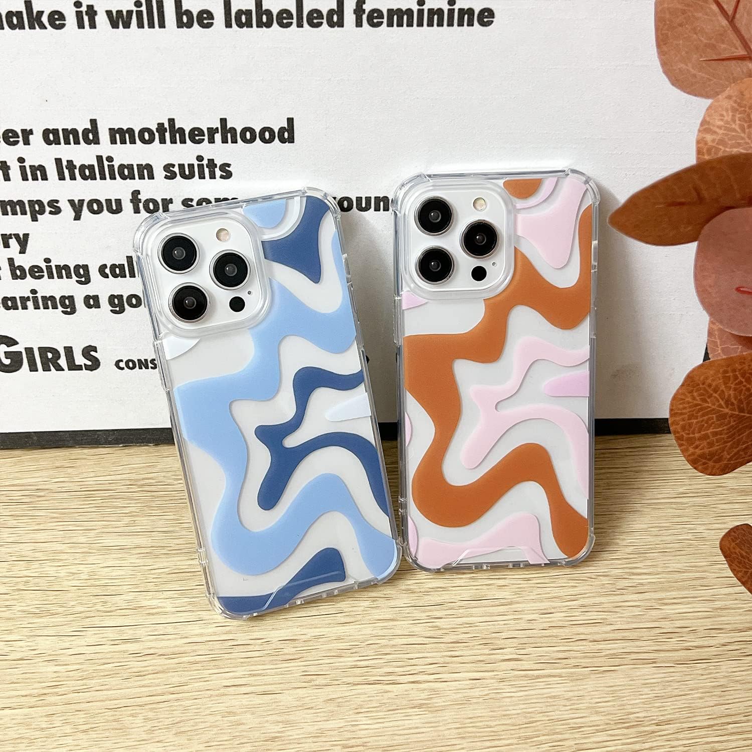 Compatible avec la coque de téléphone pour iPhone 14/iPhone 13, Cute Art Wavy Painted pour femmes et filles, coque de protection arrière en TPU souple et résistante aux chocs, bleue (iPhone 14/iPhone 13)