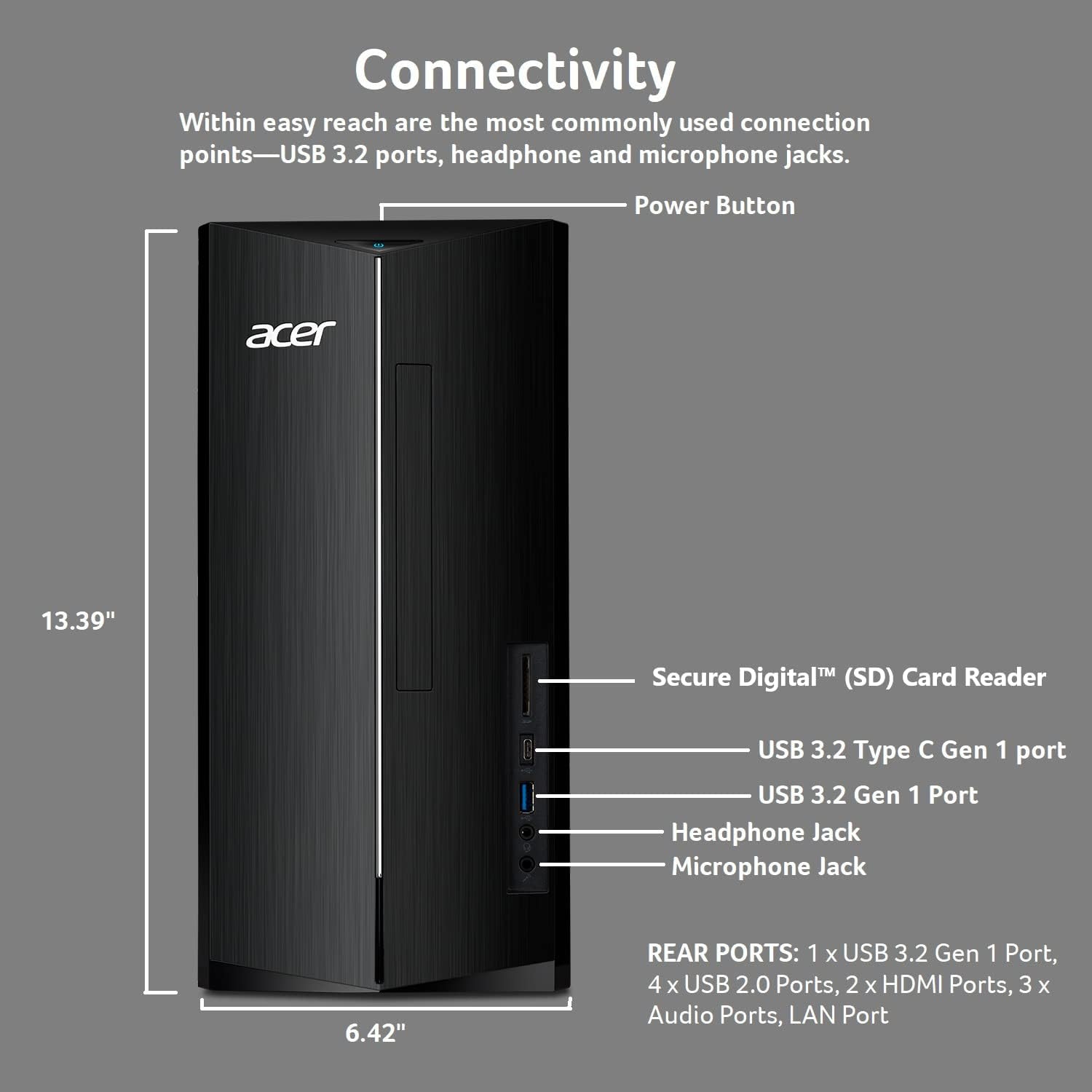 Acer Aspire TC-1780-UA92 Desktop | 13th Gen Intel Core i5-13400 Processor | 8GB 3200MHz DDR4 | 512GB M.2 SSD | SD Card Reader | Intel Wi-Fi 6E AX211 | Windows 11 Home, Black · v3
