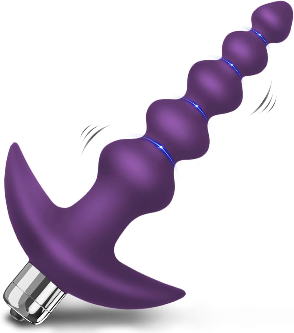 Vibrating Anal Beads Butt Plug - Flexible Silicone 16 Vibration Modes Graduated Design Anal Sex Toy Waterproof Bullet Vibrator for Men, Women and Couples (Violet) · v2