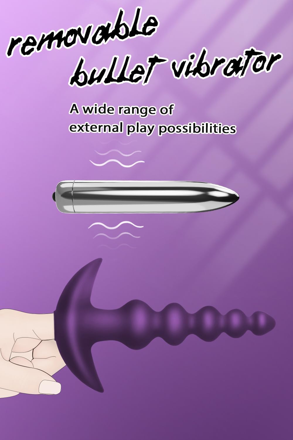 Plug anal à perles vibrantes — Silicone flexible, 16 modes de vibration, design gradué, jouet sexuel anal, vibromasseur à balles étanche pour hommes, femmes et couples (violet)