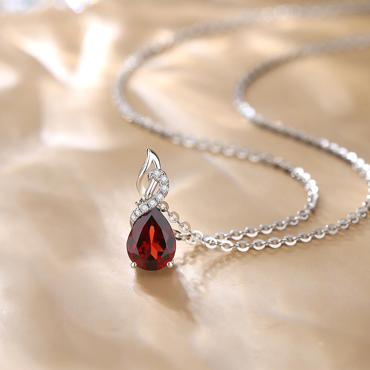 FANCIME จี้หยดน้ำทองคำขาวแท้ 14K พร้อมสร้อยคอเพชรพลอยประจำเดือนเกิด ของขวัญวันเกิดสำหรับคุณแม่ ผู้หญิง โซ่เงินสเตอร์ลิง ยาว 16.2 นิ้ว