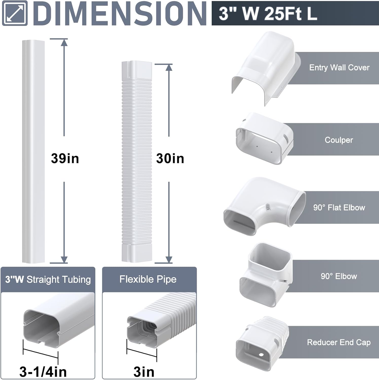 Bộ nắp đậy đường ống PVC trang trí Flamorrow, Bộ nắp đậy đường ống 3 25 ft cho máy điều hòa không khí mini tách rời không ống dẫn, hệ thống điều hòa không khí trung tâm và máy bơm nhiệt