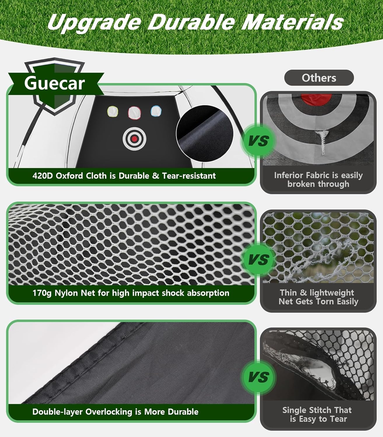 Rete da golf, rete da allenamento da golf da 10x7 piedi con tappetino da golf Tri-Turf, rete di aiuto per il golf All in 1 Home Home per guida in cortile, allenamento di scheggiatura e swing con bersaglio/materassino/palline/tee/borsa - Regalo per uomini/amanti del golf