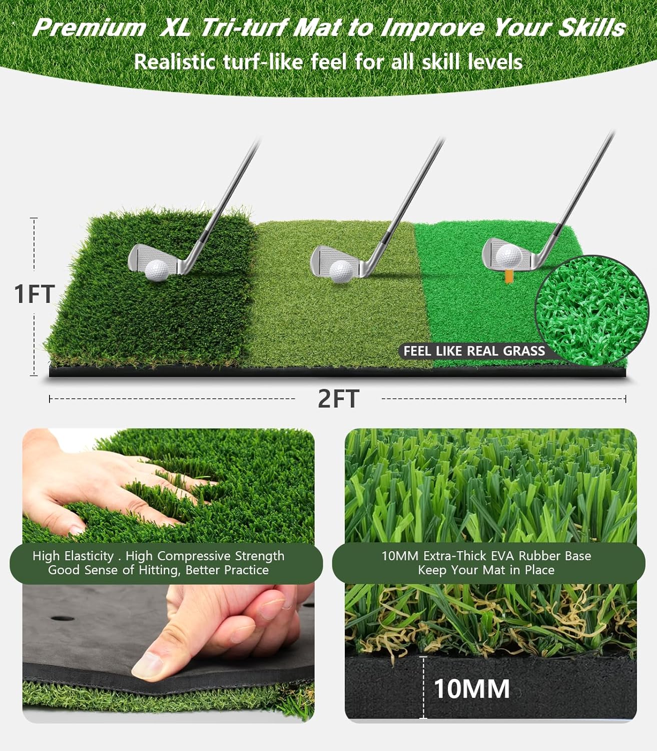 Rete da golf, rete da allenamento da golf da 10x7 piedi con tappetino da golf Tri-Turf, rete di aiuto per il golf All in 1 Home Home per guida in cortile, allenamento di scheggiatura e swing con bersaglio/materassino/palline/tee/borsa - Regalo per uomini/amanti del golf