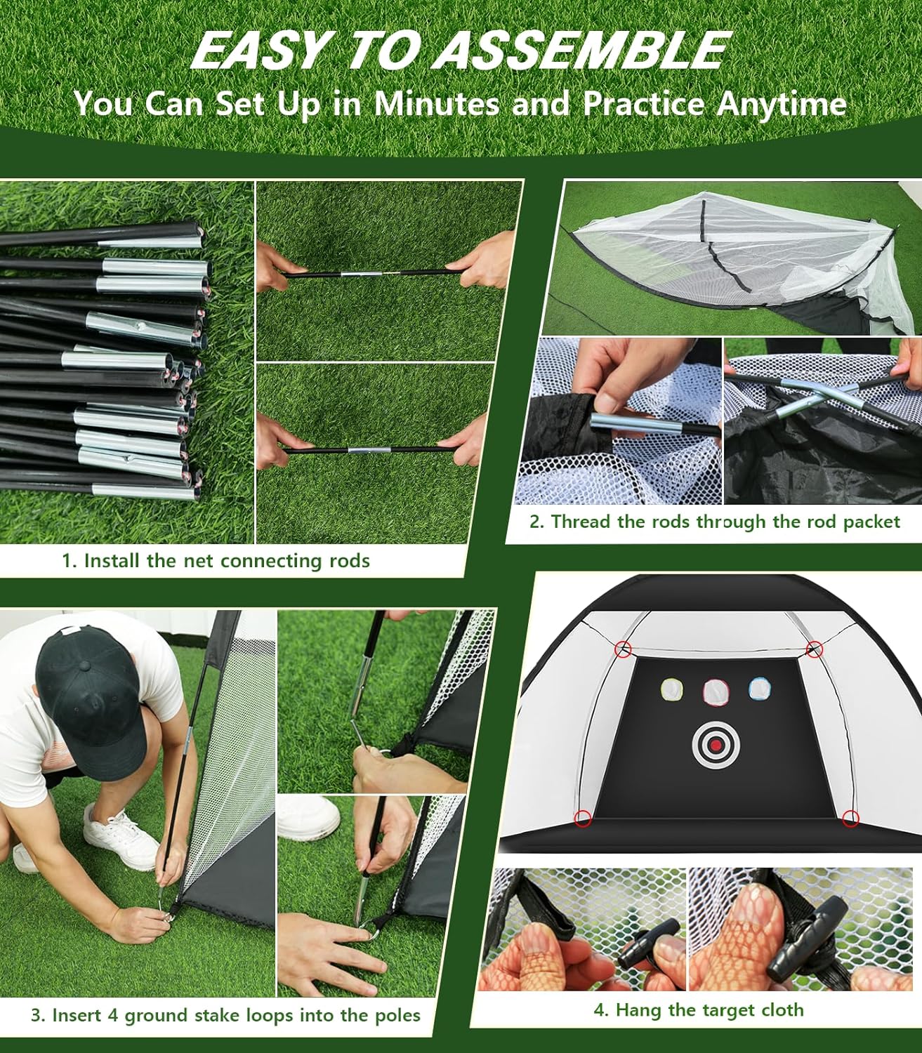 Rete da golf, rete da allenamento da golf da 10x7 piedi con tappetino da golf Tri-Turf, rete di aiuto per il golf All in 1 Home Home per guida in cortile, allenamento di scheggiatura e swing con bersaglio/materassino/palline/tee/borsa - Regalo per uomini/amanti del golf