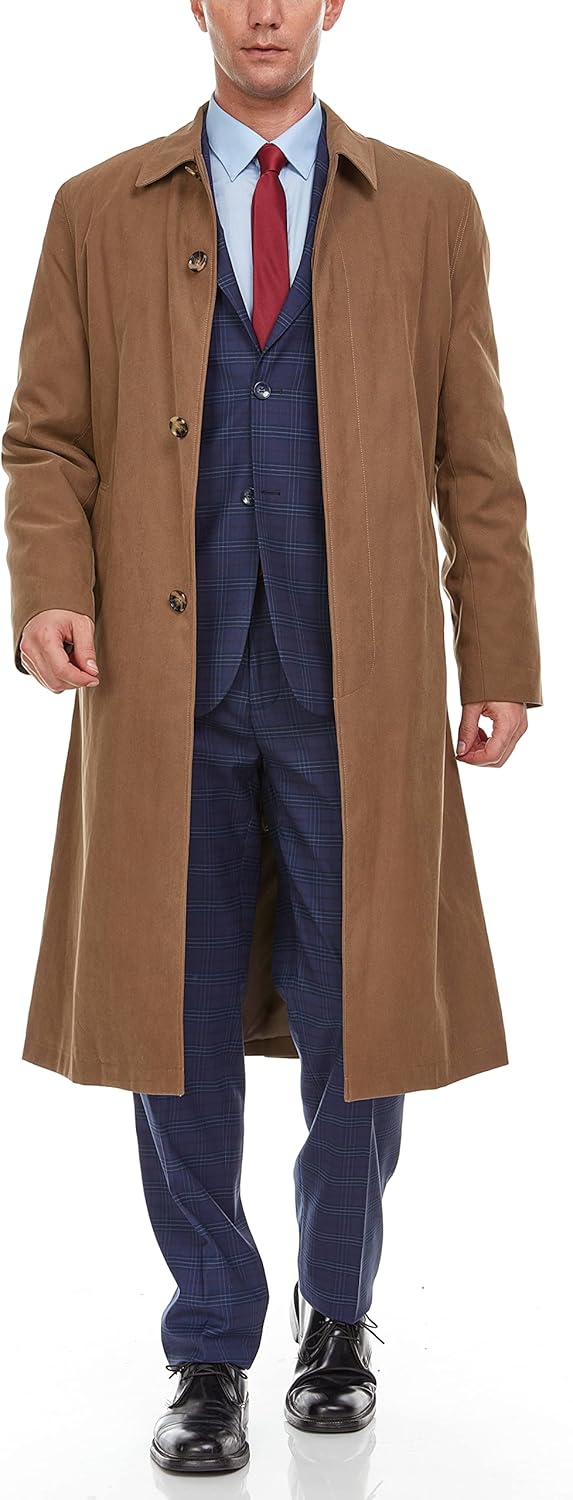 Adam Baker Mens Single Breasted Breasted Full Length Trench Coat All Year Round Raincoat