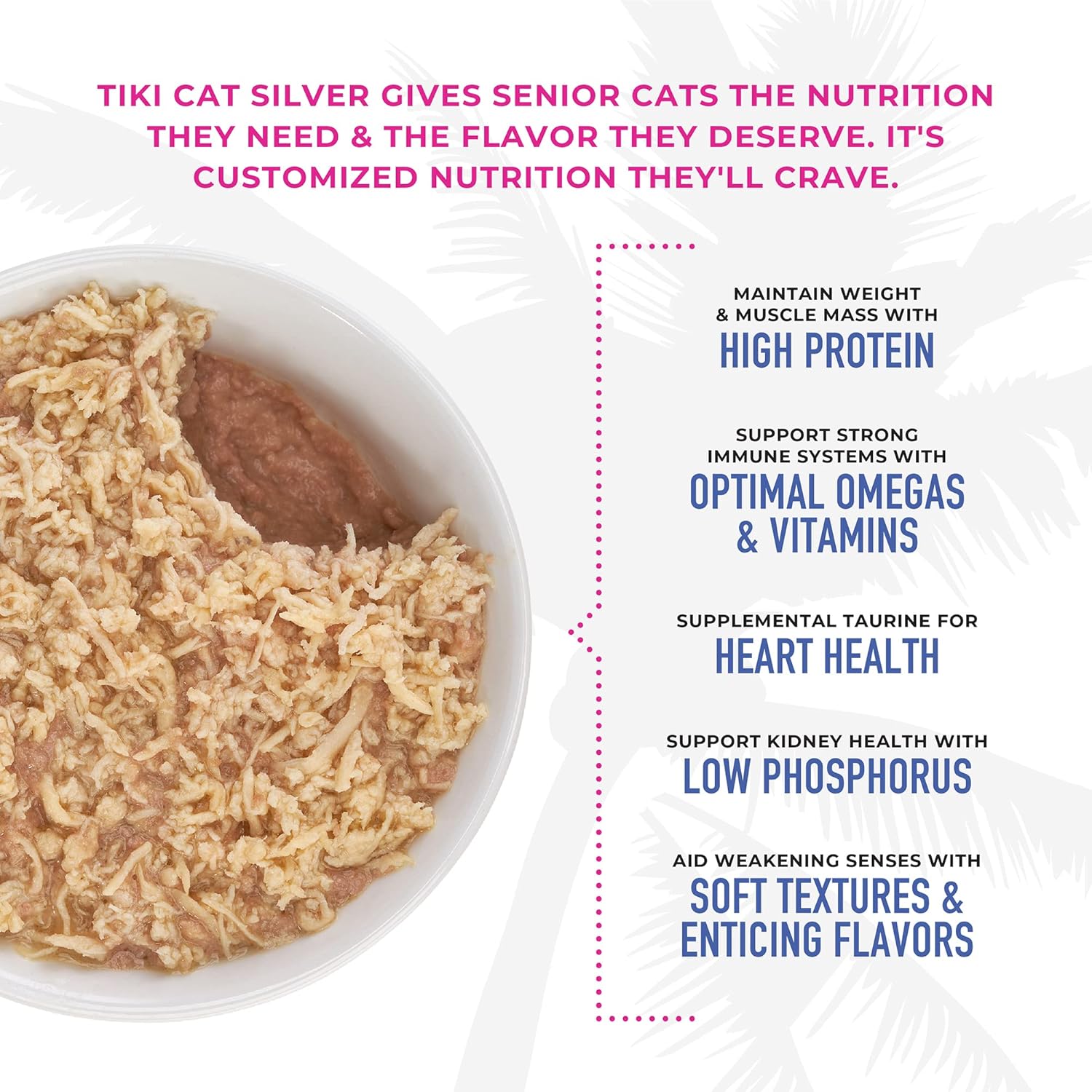 Tiki Cat Silver Comfort Mousse Shreds, pollo, anatra e fegato d'anatra, supporto del sistema immunitario formulato per gatti anziani di 11 anni, cibo umido per gatti anziani, lattine da 2,4 once (confezione da 12)