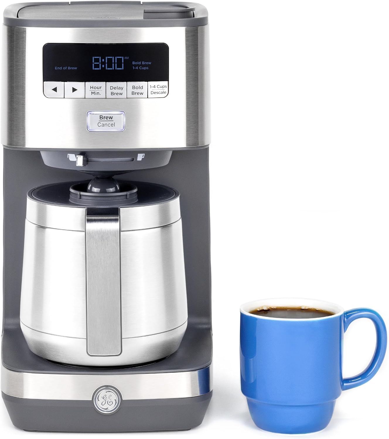 GE Drip Coffee Maker With Timer | 10-Cup Thermal Carafe Pot Keeps Coffee Warm for 2 Hours | Adjustable Brew Strength | Wide Shower Head for Maximum Flavor | Kitchen Essentials | Stainless Steel · v2