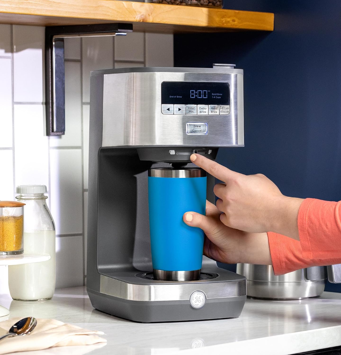 GE Drip Coffee Maker With Timer | 10-Cup Thermal Carafe Pot Keeps Coffee Warm for 2 Hours | Adjustable Brew Strength | Wide Shower Head for Maximum Flavor | Kitchen Essentials | Stainless Steel · v2