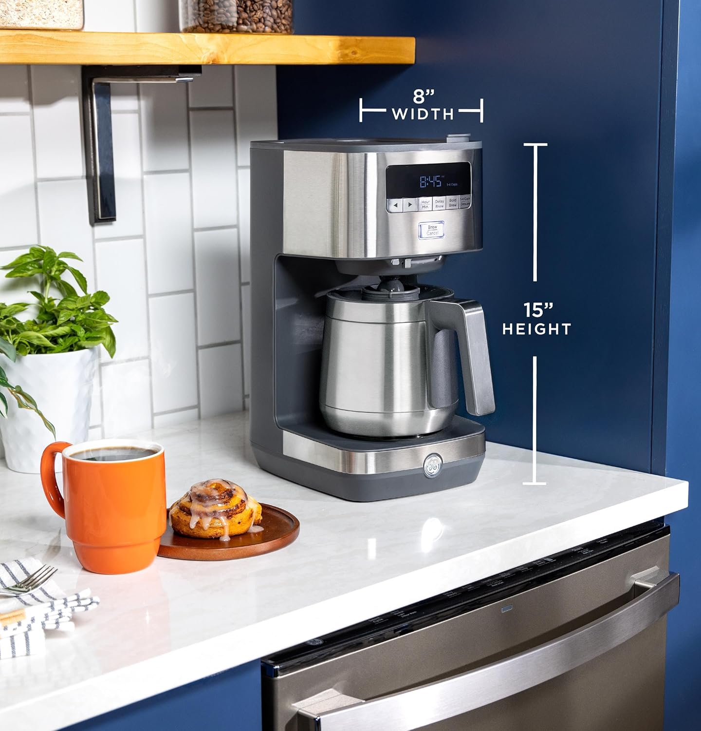 GE Drip Coffee Maker With Timer | 10-Cup Thermal Carafe Pot Keeps Coffee Warm for 2 Hours | Adjustable Brew Strength | Wide Shower Head for Maximum Flavor | Kitchen Essentials | Stainless Steel · v2