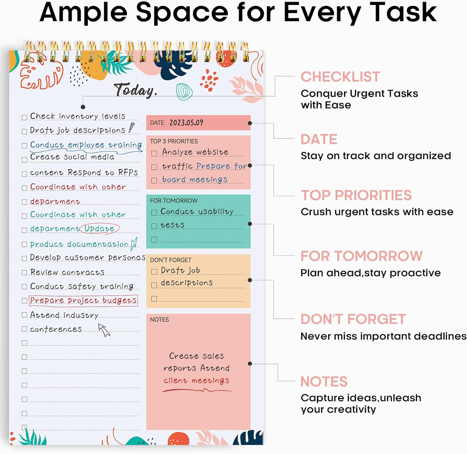 To Do List Pad - To Do List Notebook for Work with 52 Sheets, Undated Daily Planner Perfect for Daily Tasks and Goal Setting, To Do List Notepad Suitable for Office, Home and School-Blossom Grove