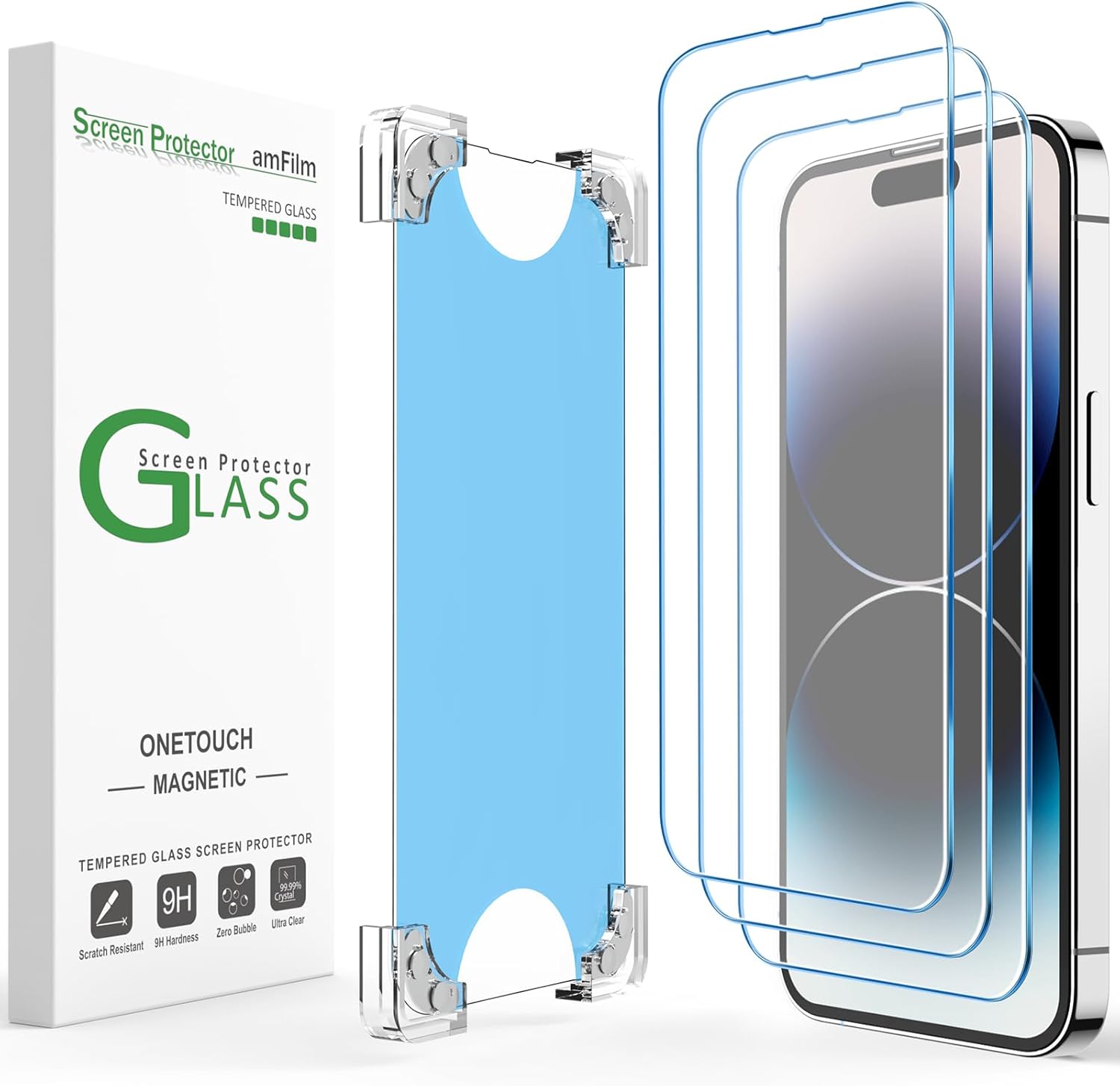 amFilm 3 पैक मैग्नेटिक वनटच iPhone 14 Pro Max 6.7 स्क्रीन प्रोटेक्टर टेम्पर्ड ग्लास एज टू एज फुल कवरेज के साथ आसान इंस्टॉलेशन किट (मैग्नेटिक दोबारा इस्तेमाल होने योग्य) के साथ संगत