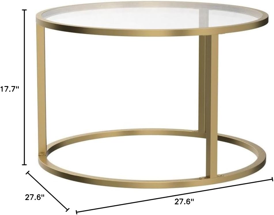 Mesita pequeña de cristal SAYGOER, mesa de centro redonda dorada para espacios pequeños, mesa de centro moderna y sencilla con marco dorado para sala de estar, oficina, fácil de montar
