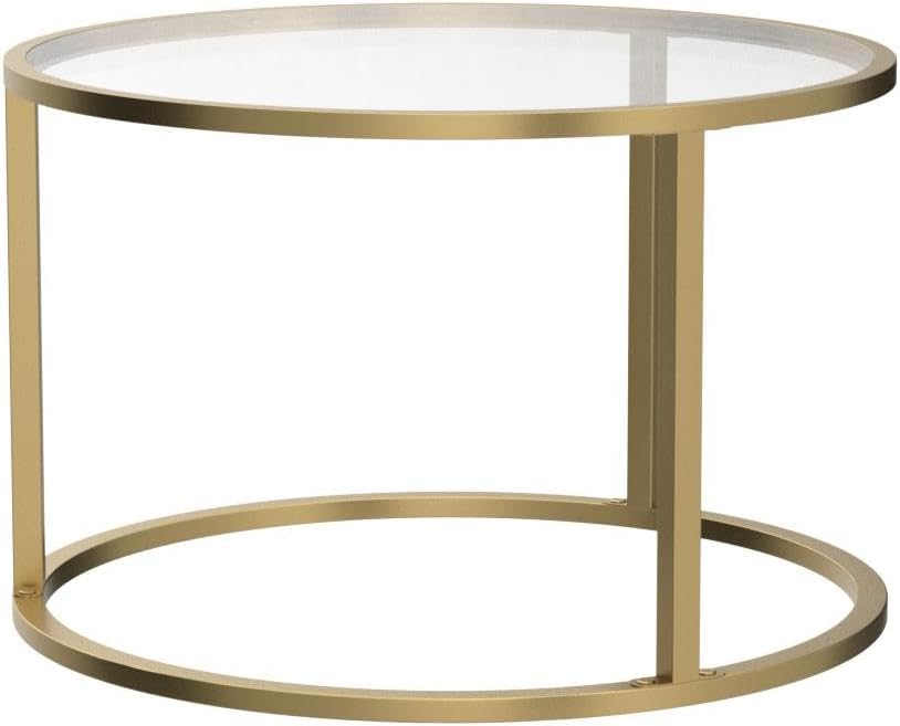 Mesita pequeña de cristal SAYGOER, mesa de centro redonda dorada para espacios pequeños, mesa de centro moderna y sencilla con marco dorado para sala de estar, oficina, fácil de montar