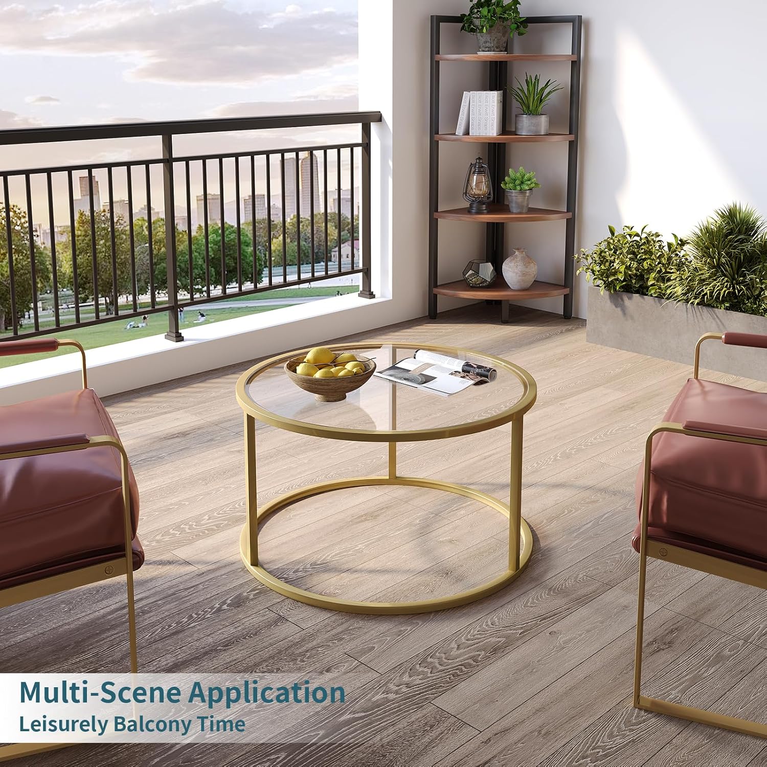 Mesita pequeña de cristal SAYGOER, mesa de centro redonda dorada para espacios pequeños, mesa de centro moderna y sencilla con marco dorado para sala de estar, oficina, fácil de montar