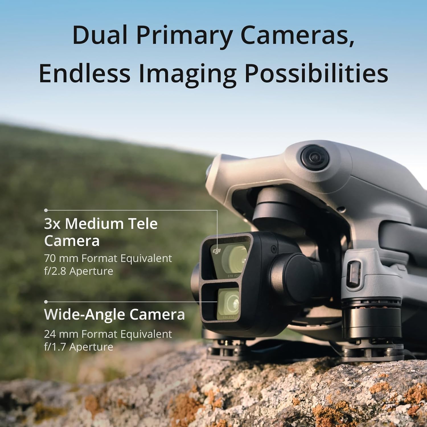 DJI Air 3 Fly More Combo พร้อมรีโมตคอนโทรล RC-N2 โดรนพร้อมกล้อง 4K กล้องหลักคู่ แบตเตอรี่ 3 ก้อนสำหรับระยะเวลาบินที่ยาวนาน รูปถ่าย 48MP โดรนกล้องสำหรับผู้ใหญ่ เข้ากันได้กับ FAA Remote ID