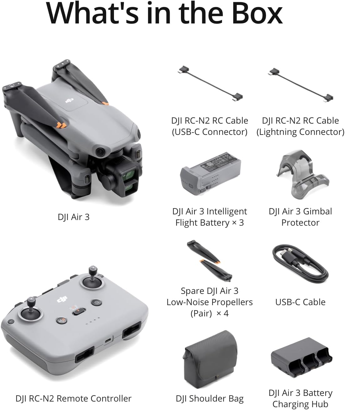 DJI Air 3 Fly More Combo พร้อมรีโมตคอนโทรล RC-N2 โดรนพร้อมกล้อง 4K กล้องหลักคู่ แบตเตอรี่ 3 ก้อนสำหรับระยะเวลาบินที่ยาวนาน รูปถ่าย 48MP โดรนกล้องสำหรับผู้ใหญ่ เข้ากันได้กับ FAA Remote ID