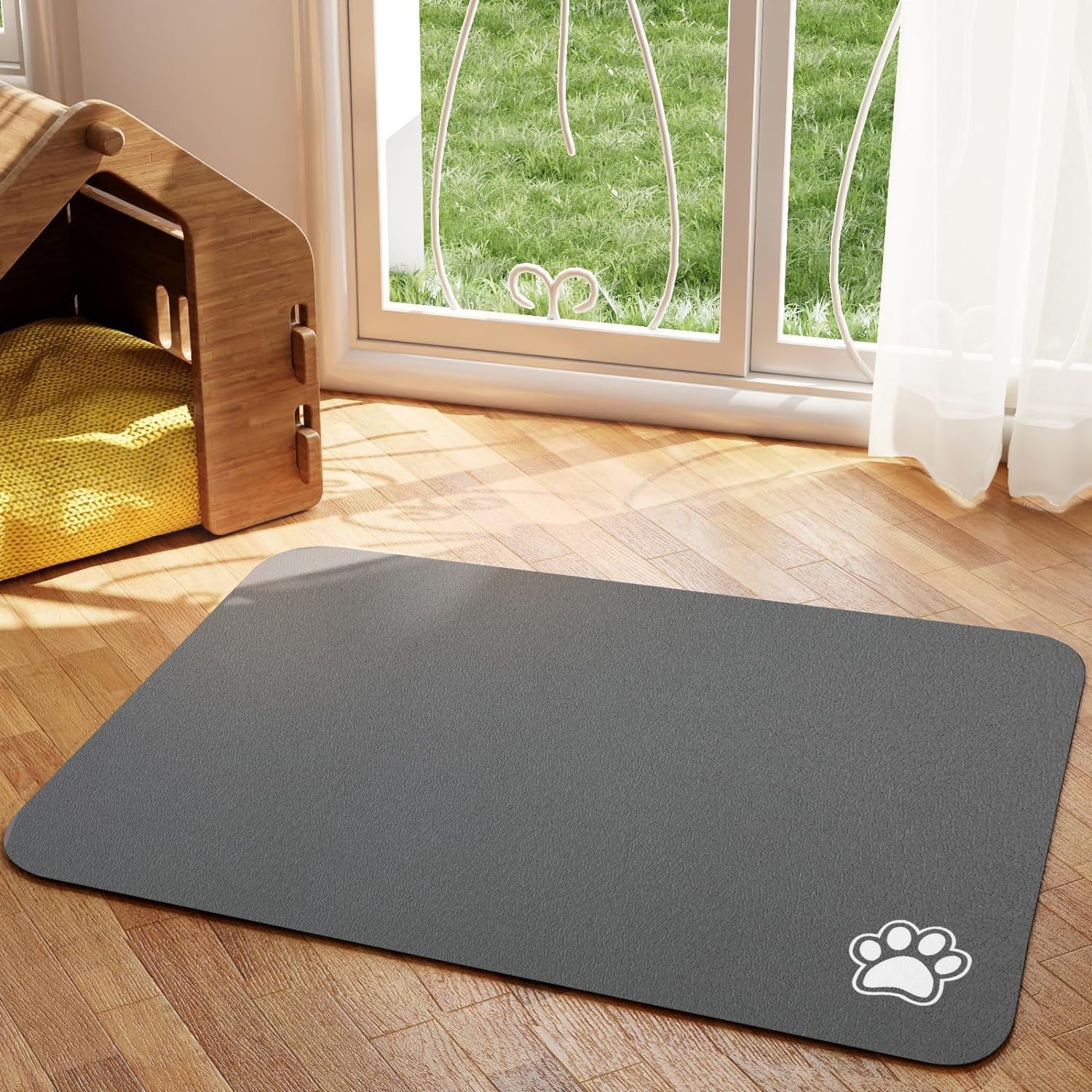 Pet Feeding Mat - Dark Grey 16x 24" | Absorbent Dog Mat for Food and Water, No Stains Cat Bowl Mat, Easy to Clean Pet Placemats, Quick Dry Dog Water Dispenser Mat for Messy Drinkers · v10