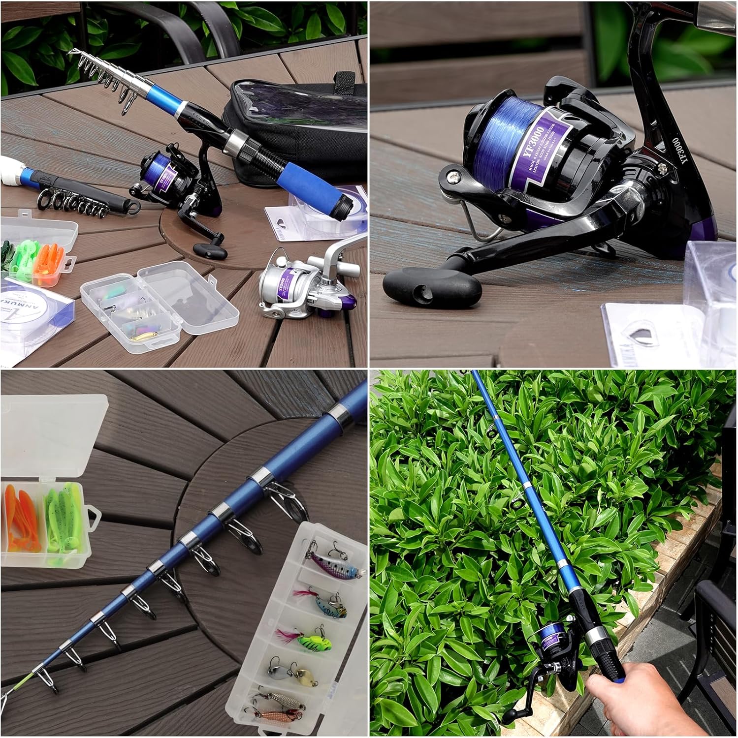 Fishing Rod and Reel Combo,2PCS 2.1M/6.89FT Collapsible Fishing Rod Set with 2PCS Spinning Reels 2 Set of Lures Baits 2PCS 100m Lines and a Carrier Bag,Fishing Pole Kit for Saltwater Freshwater · v2