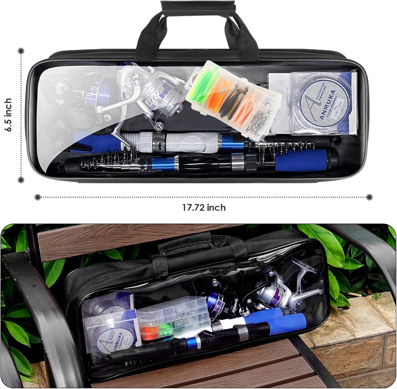 Fishing Rod and Reel Combo,2PCS 2.1M/6.89FT Collapsible Fishing Rod Set with 2PCS Spinning Reels 2 Set of Lures Baits 2PCS 100m Lines and a Carrier Bag,Fishing Pole Kit for Saltwater Freshwater · v2