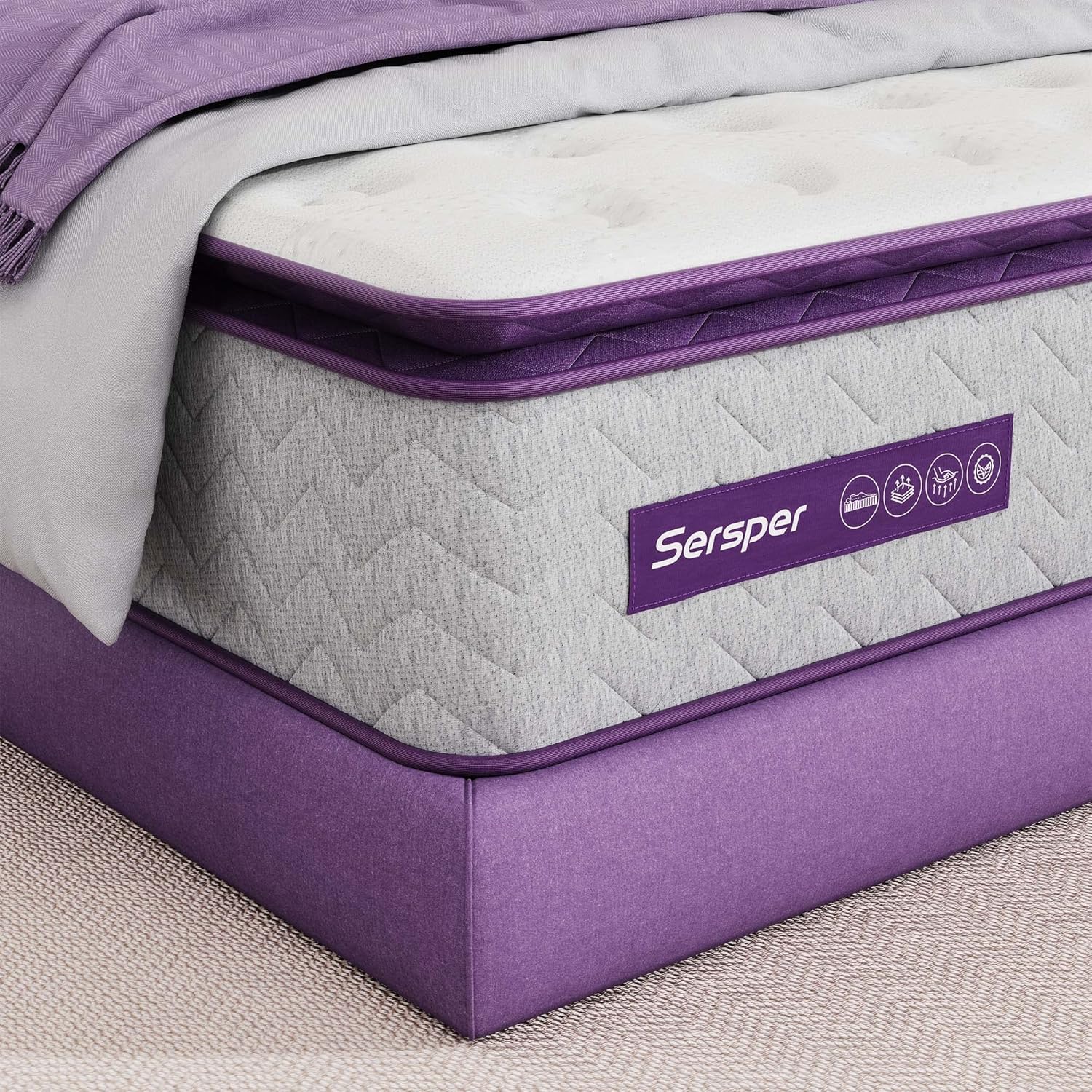 ที่นอน Sersper 12 นิ้ว เมมโมรี่โฟมไฮบริด Pillow Top Queen - สปริงแบบ Pocket Innersprings 5 ​​โซน แยกการเคลื่อนไหว - สปริงที่หนาขึ้นเพื่อการรองรับที่ทนทาน - แน่นปานกลาง - RD ในอเมริกาเหนือ