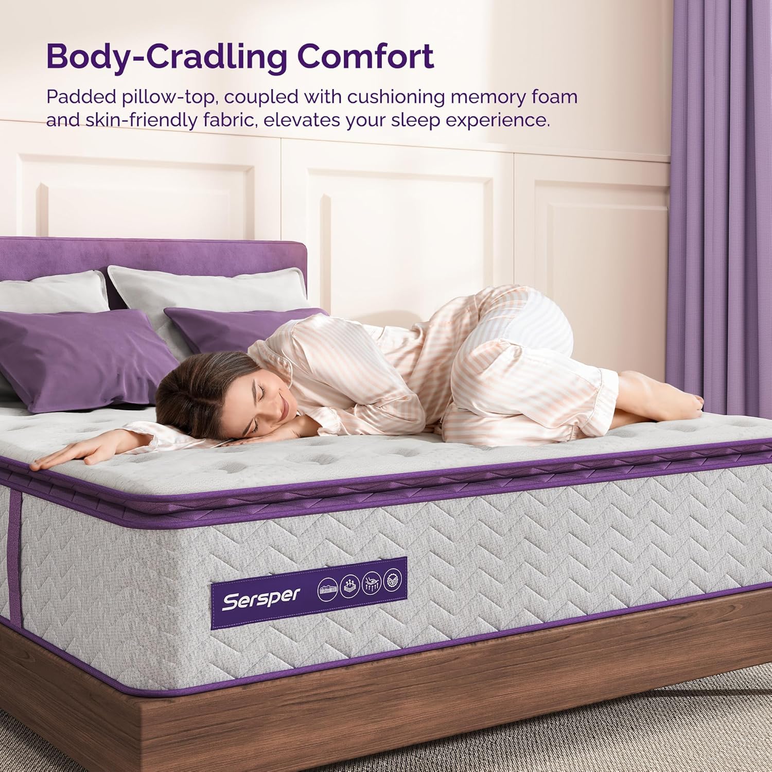 ที่นอน Sersper 12 นิ้ว เมมโมรี่โฟมไฮบริด Pillow Top Queen - สปริงแบบ Pocket Innersprings 5 ​​โซน แยกการเคลื่อนไหว - สปริงที่หนาขึ้นเพื่อการรองรับที่ทนทาน - แน่นปานกลาง - RD ในอเมริกาเหนือ