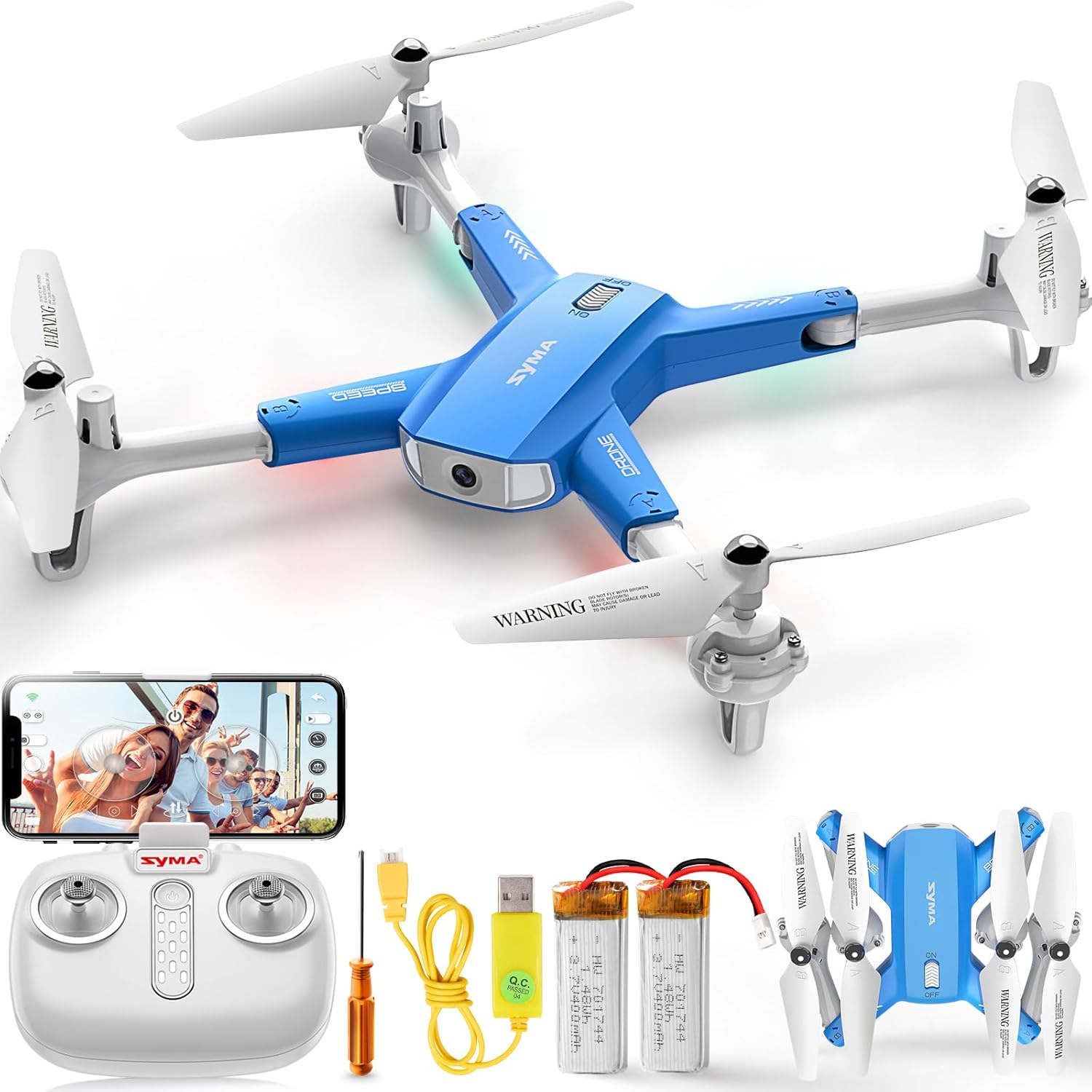 Drone SYMA con fotocamera per adulti e bambini, telecamera FPV 1080P, quadricottero RC con mantenimento dell'altitudine, One Key Start, ribaltabili 3D, 2 batterie, elicottero con telecomando, giocattoli volanti, regali per ragazzi e ragazze