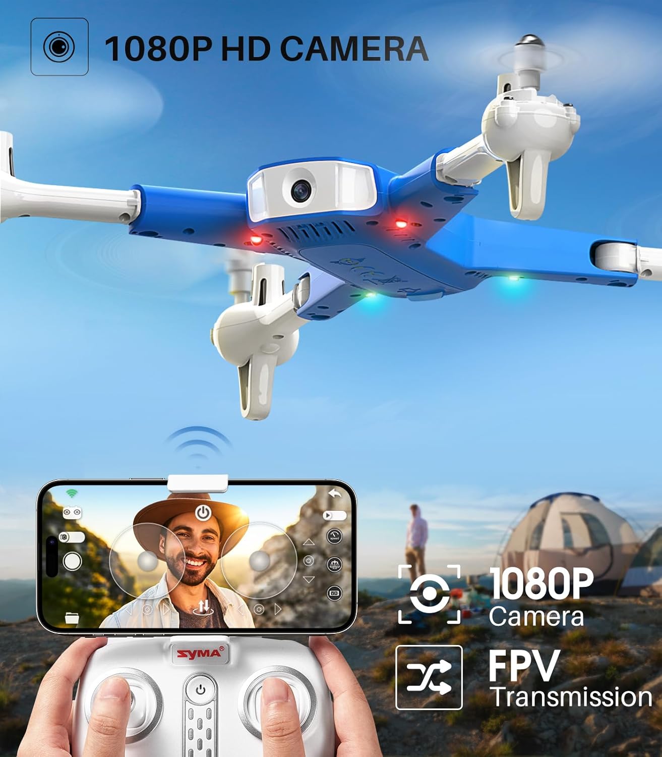 Drone SYMA con fotocamera per adulti e bambini, telecamera FPV 1080P, quadricottero RC con mantenimento dell'altitudine, One Key Start, ribaltabili 3D, 2 batterie, elicottero con telecomando, giocattoli volanti, regali per ragazzi e ragazze