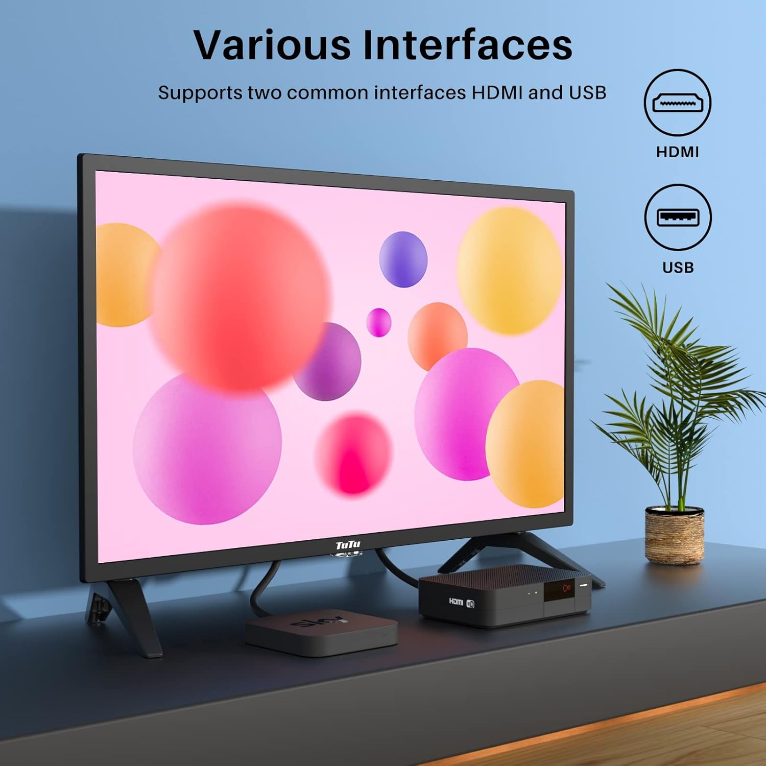 Televisore a schermo piatto TuTu da 24 pollici 60Hz 720P HD LED con Dolby Audio per casa, ufficio, HDMI, USB, VGA, altoparlanti a doppio canale RCA (modello 2023)