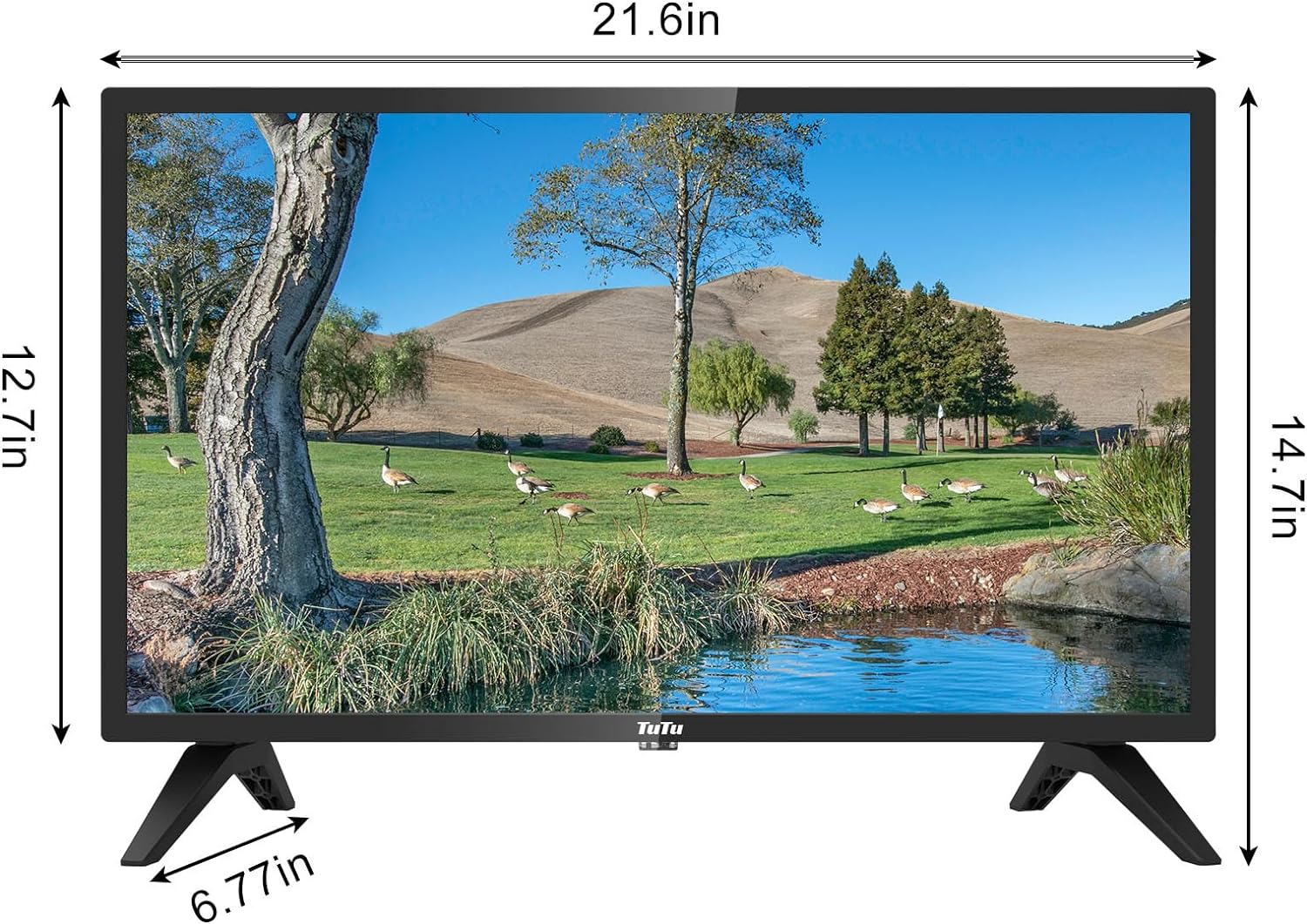 Televisore a schermo piatto TuTu da 24 pollici 60Hz 720P HD LED con Dolby Audio per casa, ufficio, HDMI, USB, VGA, altoparlanti a doppio canale RCA (modello 2023)